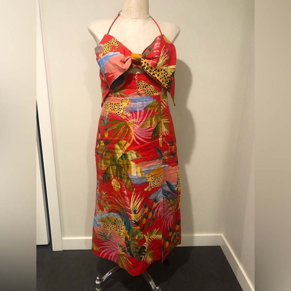 Farm Rio Tropical Jungle Bow Midi Dress - M